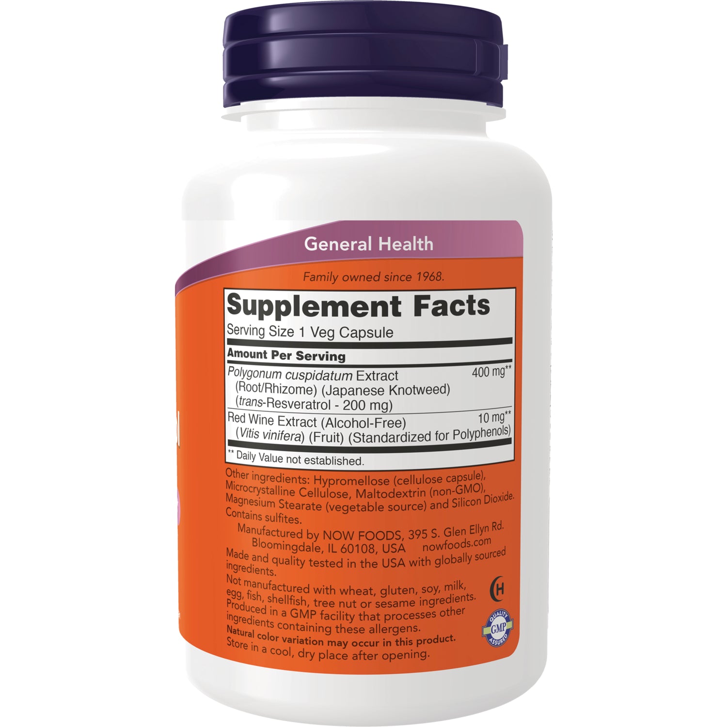 NWF693 | Back label of white supplement bottle showing Supplement Facts, ingredients, and serving size 1 Veg Capsule