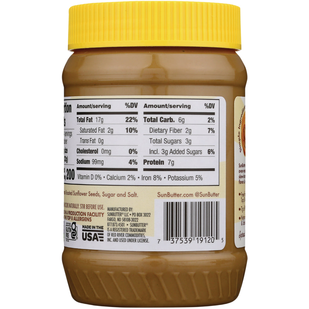 SBT001 | Back of jar showing nutrition facts panel, barcode and manufacturing text with yellow lid - Thumbnail