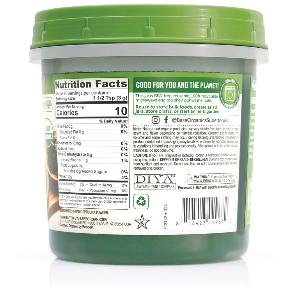 BOR007 | Back of green jar showing Nutrition Facts panel, barcode, recycling symbol and product information label - Thumbnail