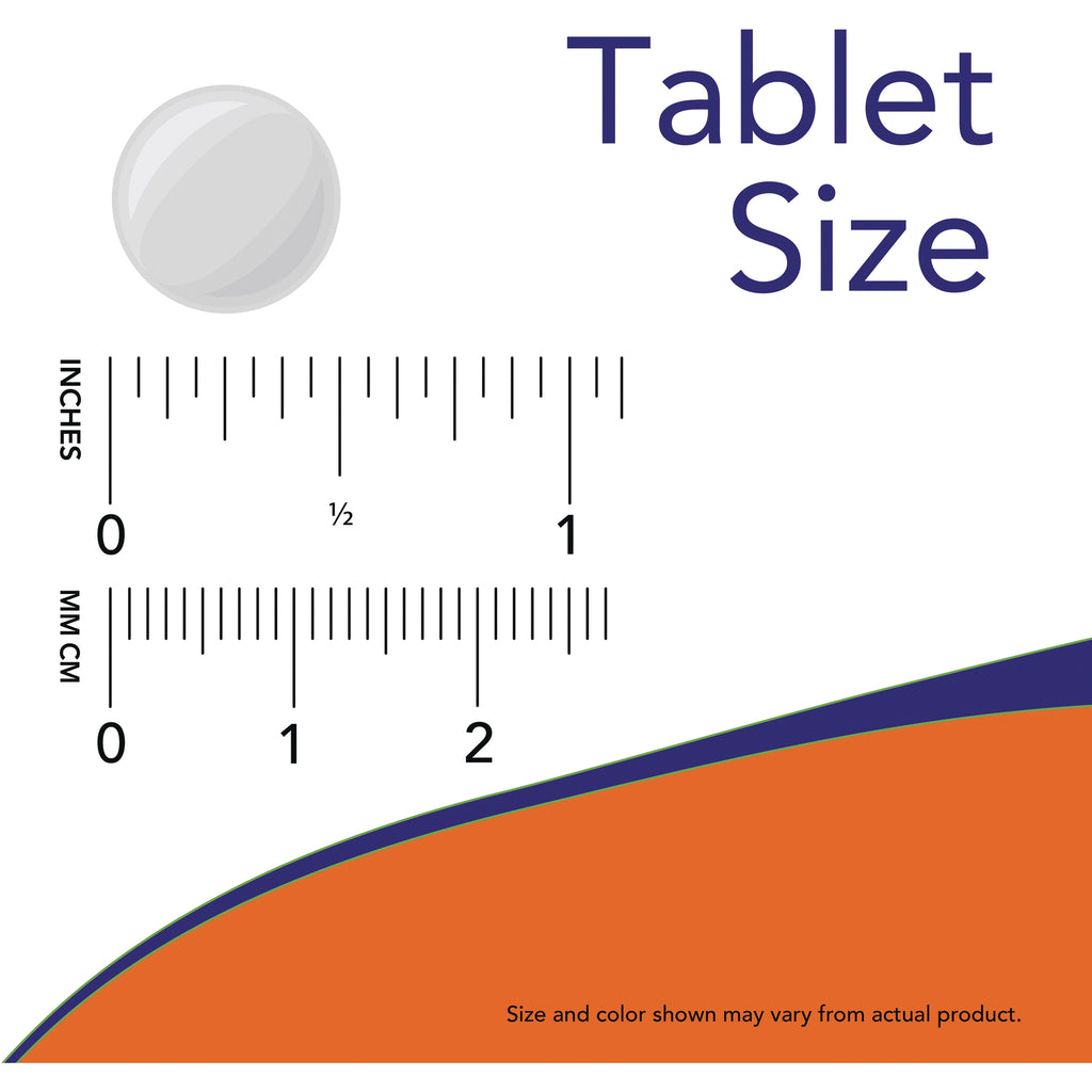NWF708 | white round tablet above inch and millimeter rulers labeled Tablet Size - Thumbnail