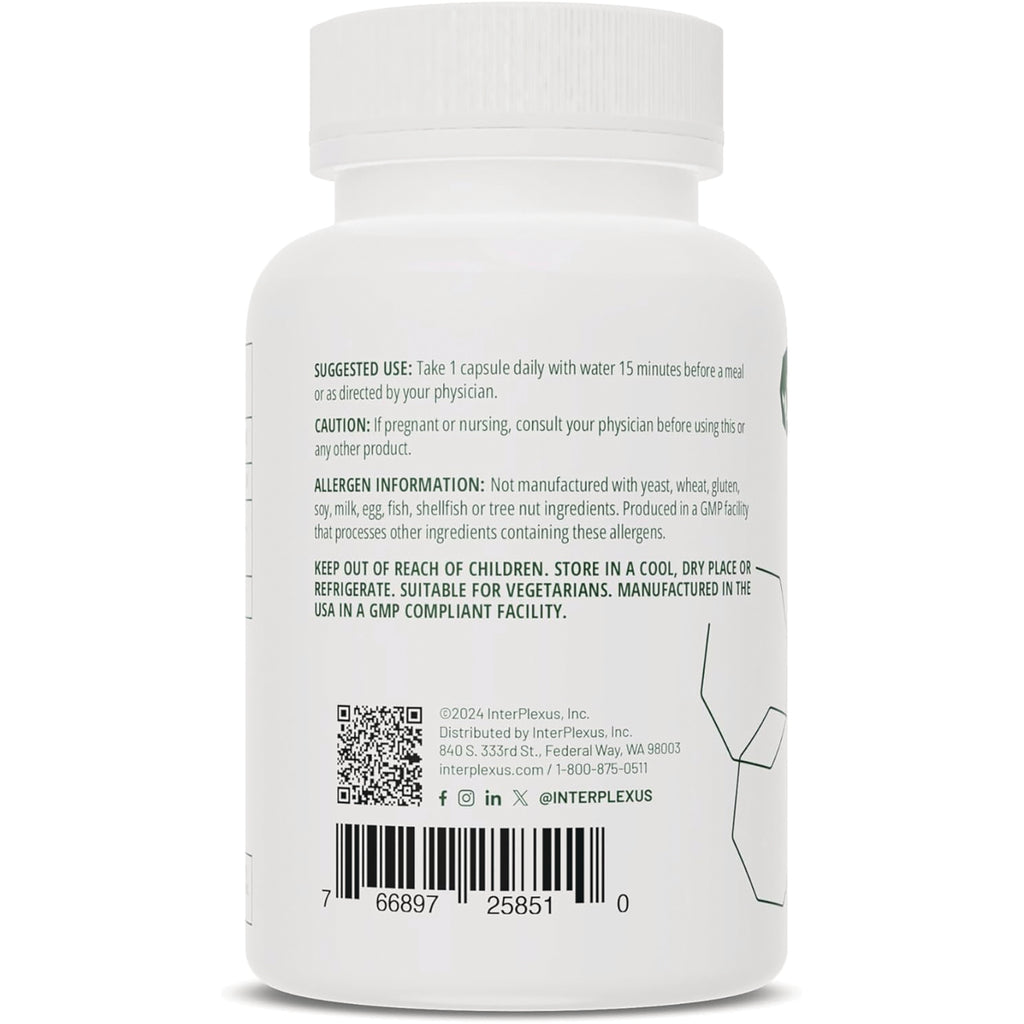 ITP001 | Back label of white supplement bottle showing suggested use, allergen information, QR code and barcode - Thumbnail