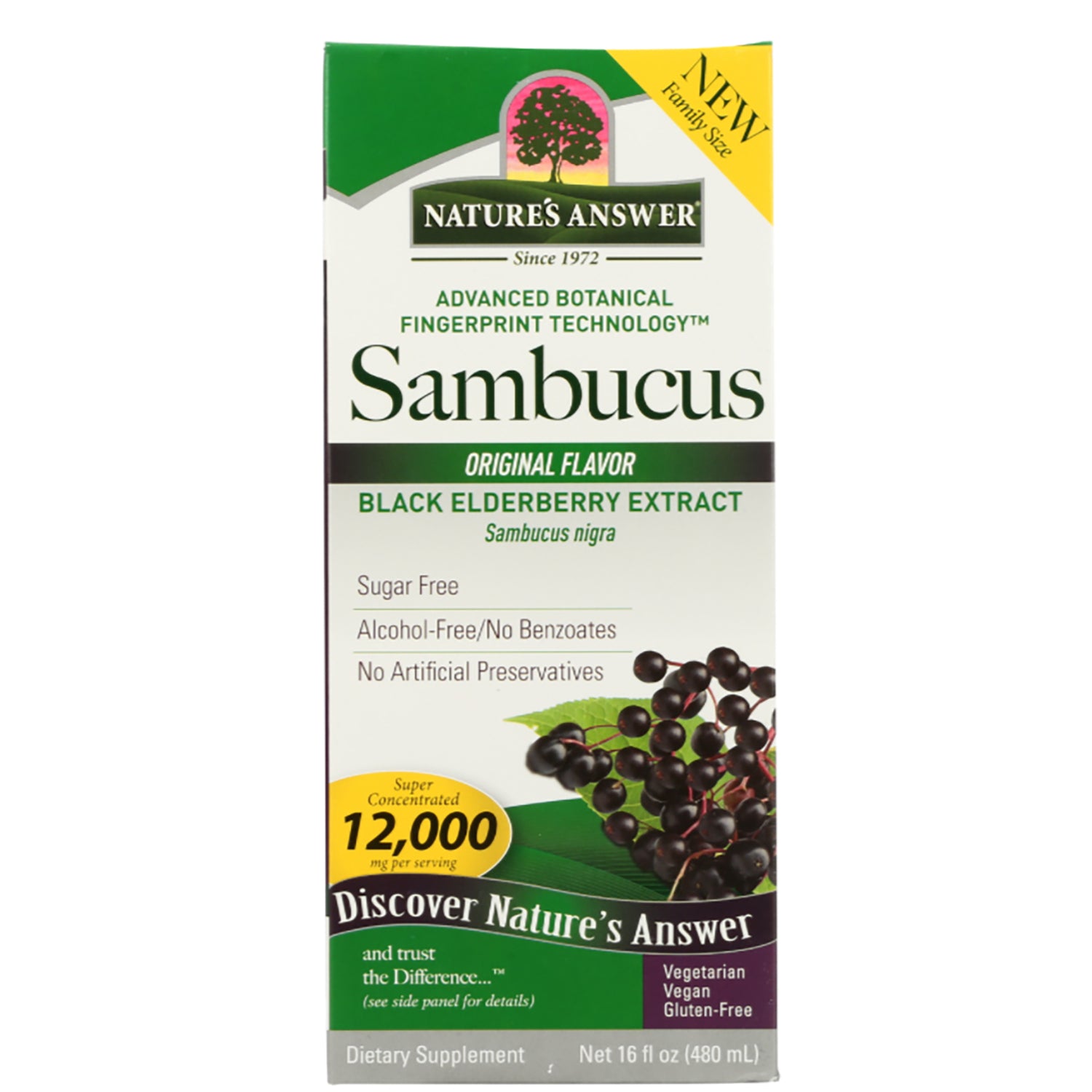 NAT388 | Nature's Answer Sambucus black elderberry extract box, original flavor, 12,000 mg per serving