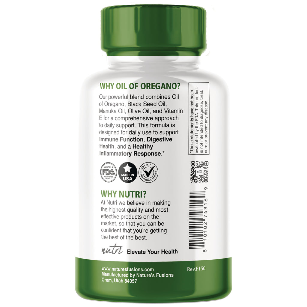 NFU017 | Back of white and green supplement bottle showing Why Nutri text, icons and barcode - Thumbnail