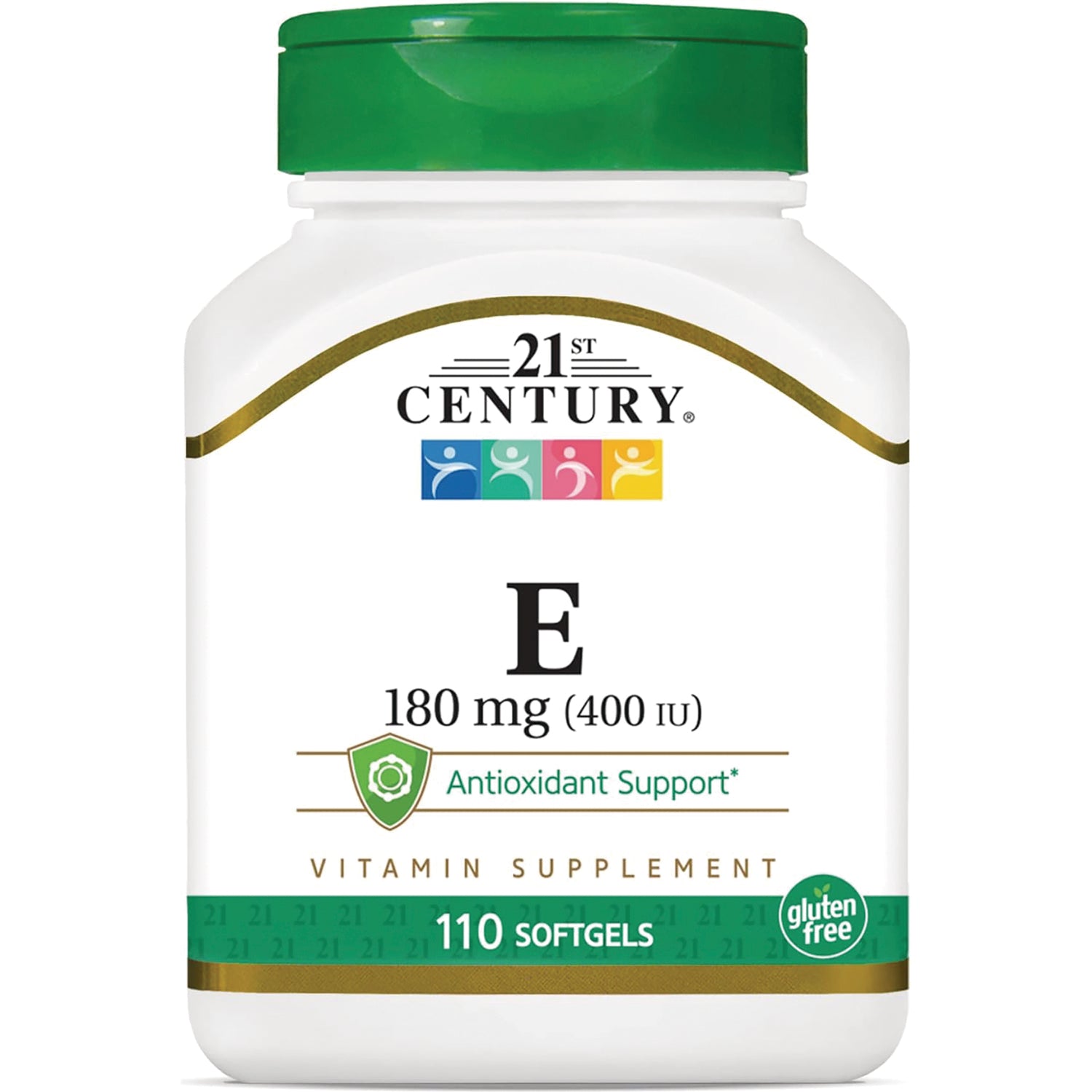 CNT186 | 21st Century Vitamin E 180 mg (400 IU) bottle, 110 softgels, gluten free
