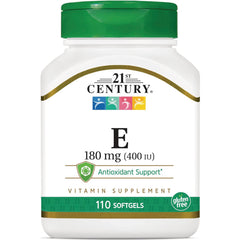 CNT186 | 21st Century Vitamin E 180 mg (400 IU) bottle, 110 softgels, gluten free