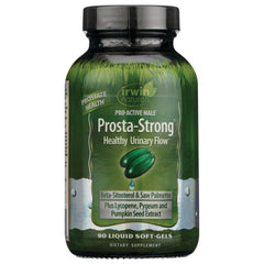 IR071 | Irwin Naturals Prosta-Strong bottle front label Healthy Urinary Flow, 90 liquid soft-gels, beta-sitosterol & saw palmetto