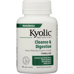 KY100 | Kyolic Cleanse & Digestion aged garlic extract bottle, white, 100 veggie capsules label