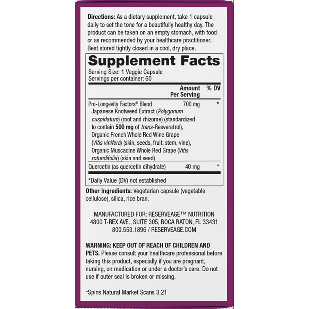 RSA003 | Back label showing Supplement Facts panel, directions, other ingredients, and warning text - Thumbnail