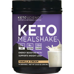 KS003 | Purple Keto Mealshake vanilla cream tub front label showing 21g fat, 8g protein, 250 calories