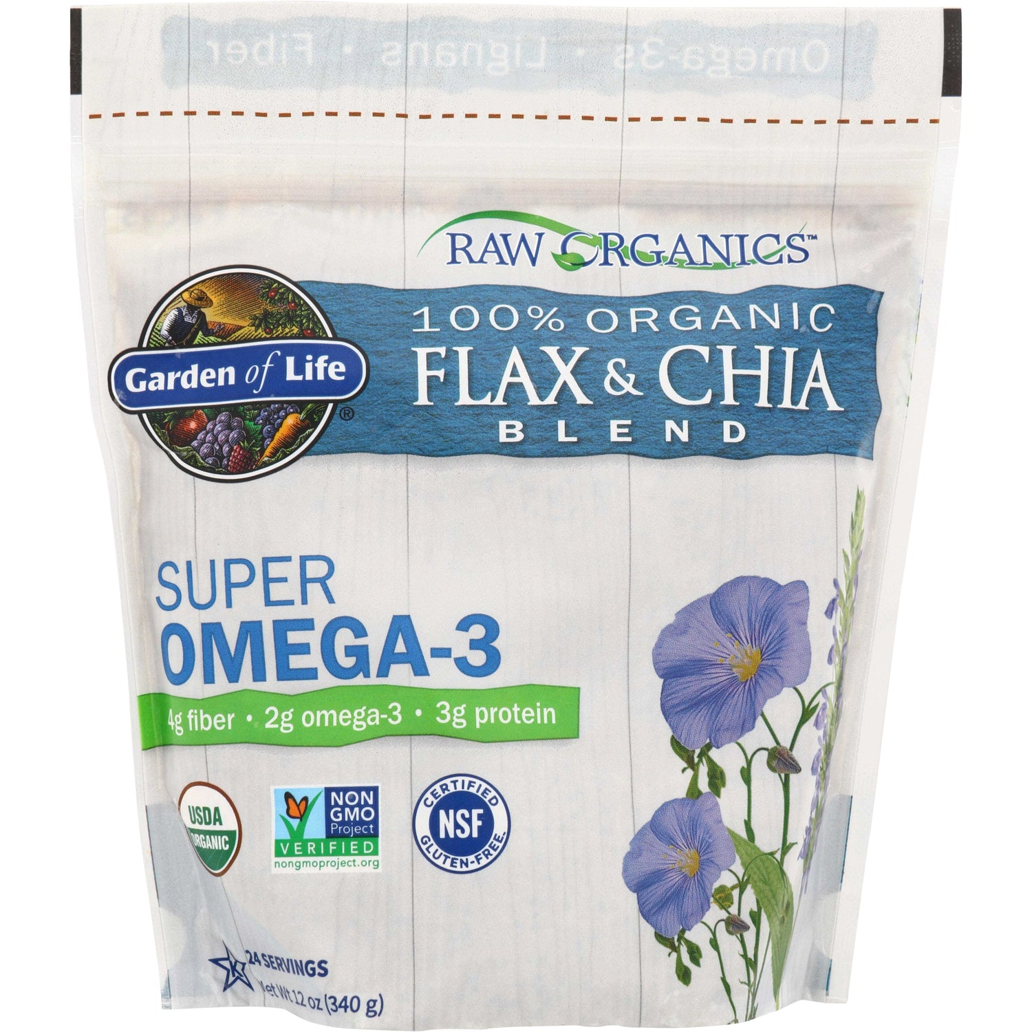 GLF166 | Garden of Life Raw Organics 100% Organic Flax & Chia Blend Super Omega-3 bag, 12 oz