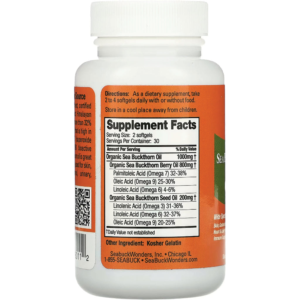 SBW001 | Back of white bottle with orange label showing Supplement Facts panel, directions and other ingredient listing - Thumbnail