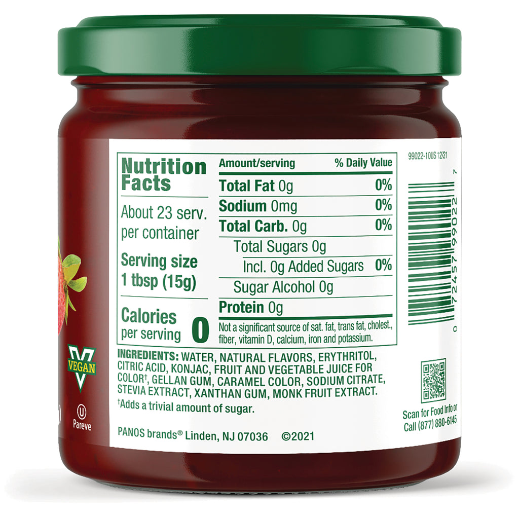 WAL021 | Back label with Nutrition Facts, Serving size 1 tbsp (15g), Calories 0, ingredients list, barcode, and vegan mark - Thumbnail