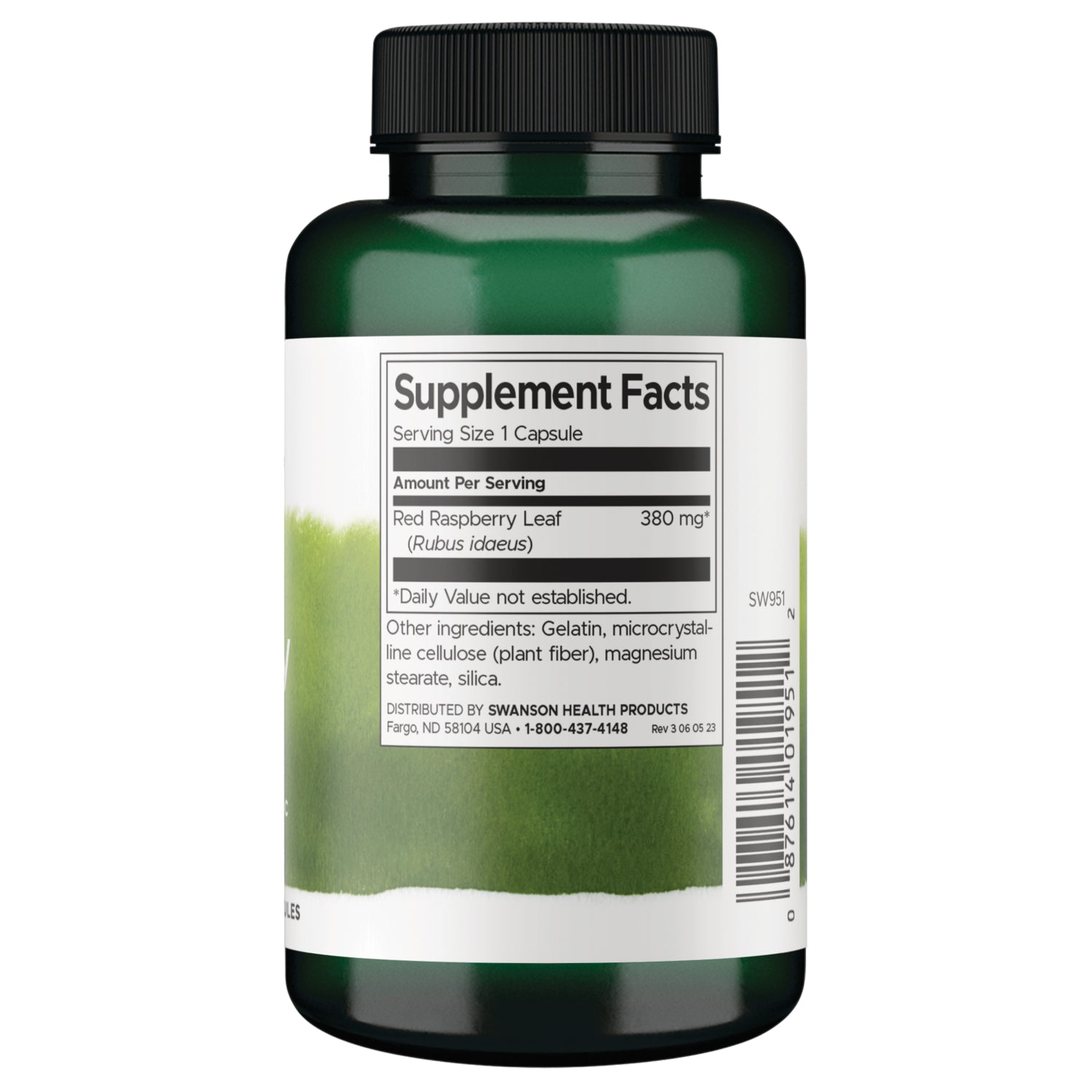 SW951 |Back label showing supplement facts panel and serving information