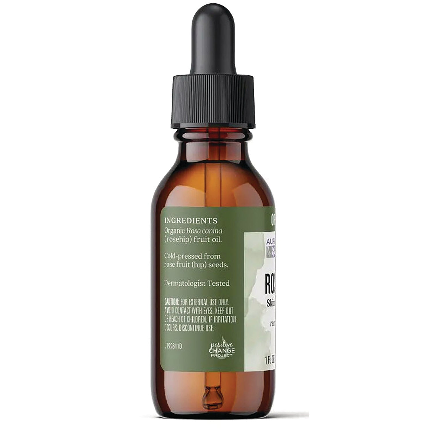 ARC233 | Amber dropper bottle back label showing 'INGREDIENTS' heading and precaution text