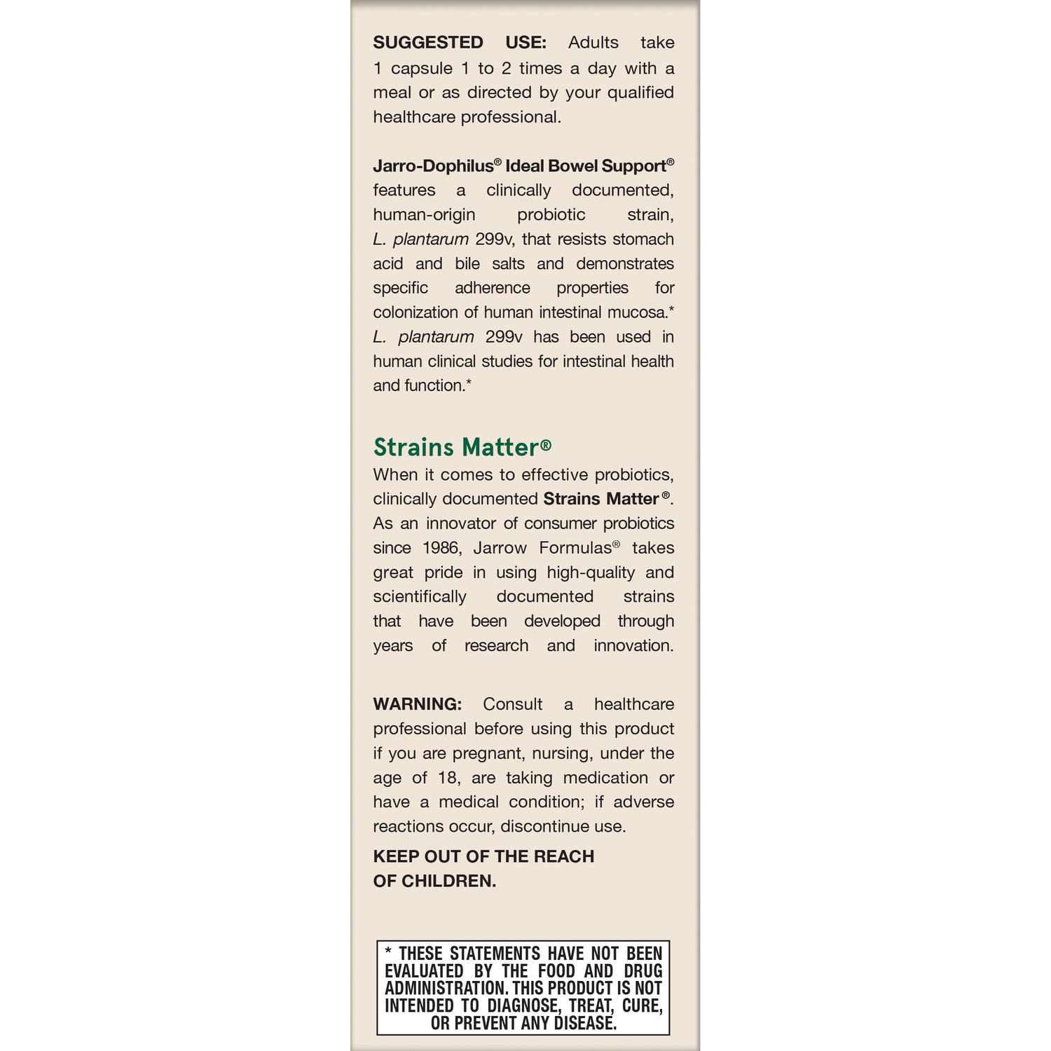 JR130 | back panel with suggested use, product description, Strains Matter heading, warning and FDA disclaimer