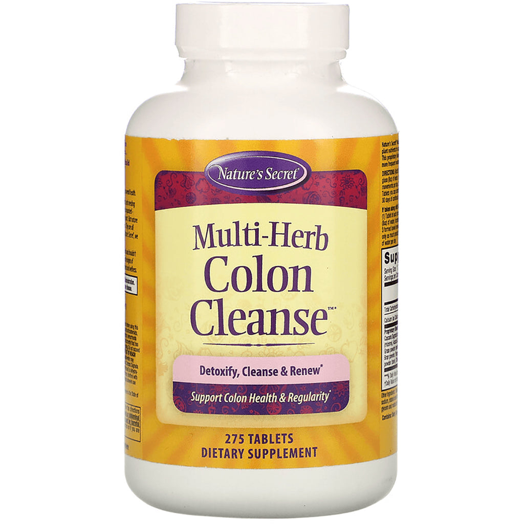 NTS20 | Nature's Secret Multi-Herb Colon Cleanse bottle with yellow label, 275 tablets dietary supplement - Thumbnail