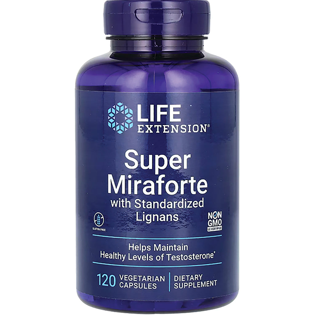 LE399 | Life Extension Super Miraforte bottle front label, 120 vegetarian capsules, helps maintain healthy testosterone levels - Thumbnail