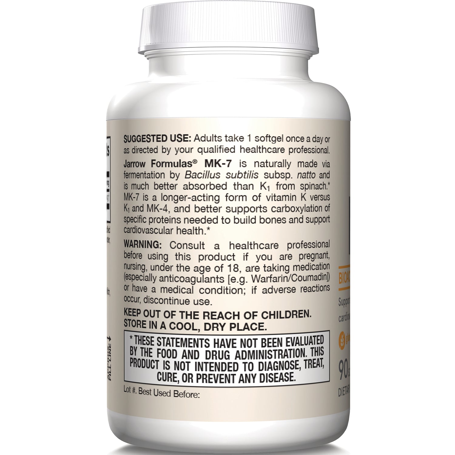 JR362 | back label showing suggested use, warning, and FDA disclaimer on supplement bottle