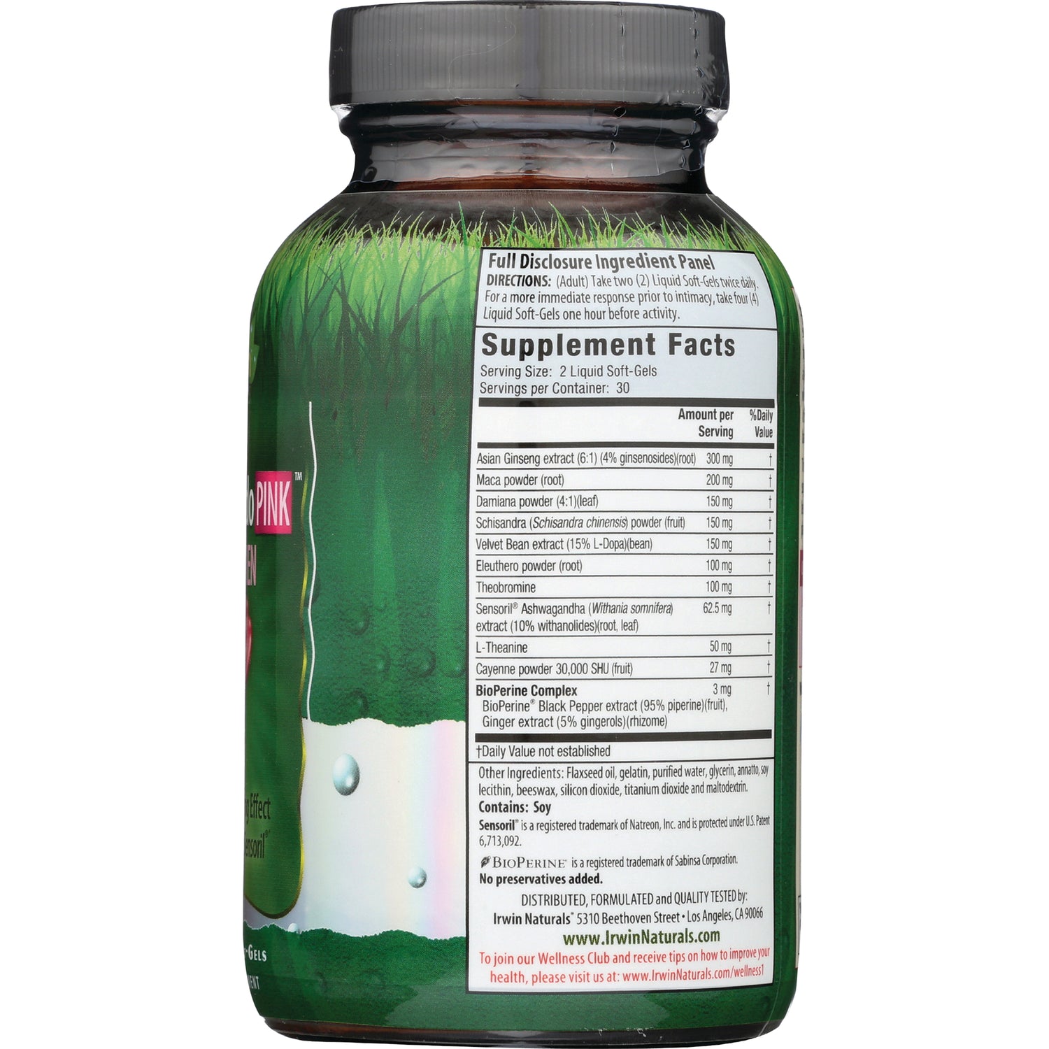 IR282 | Back label showing Supplement Facts and ingredient panel on green bottle