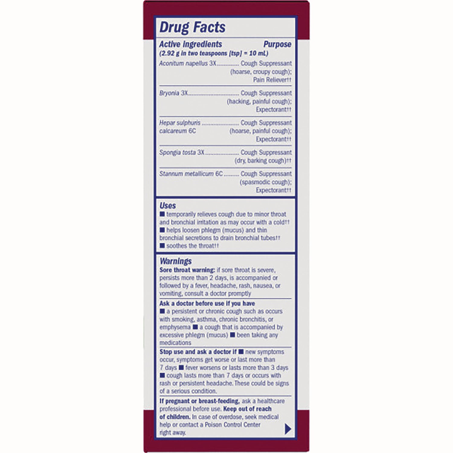 BRK050 | back panel showing Drug Facts with active ingredients, uses, warnings and directions on product packaging