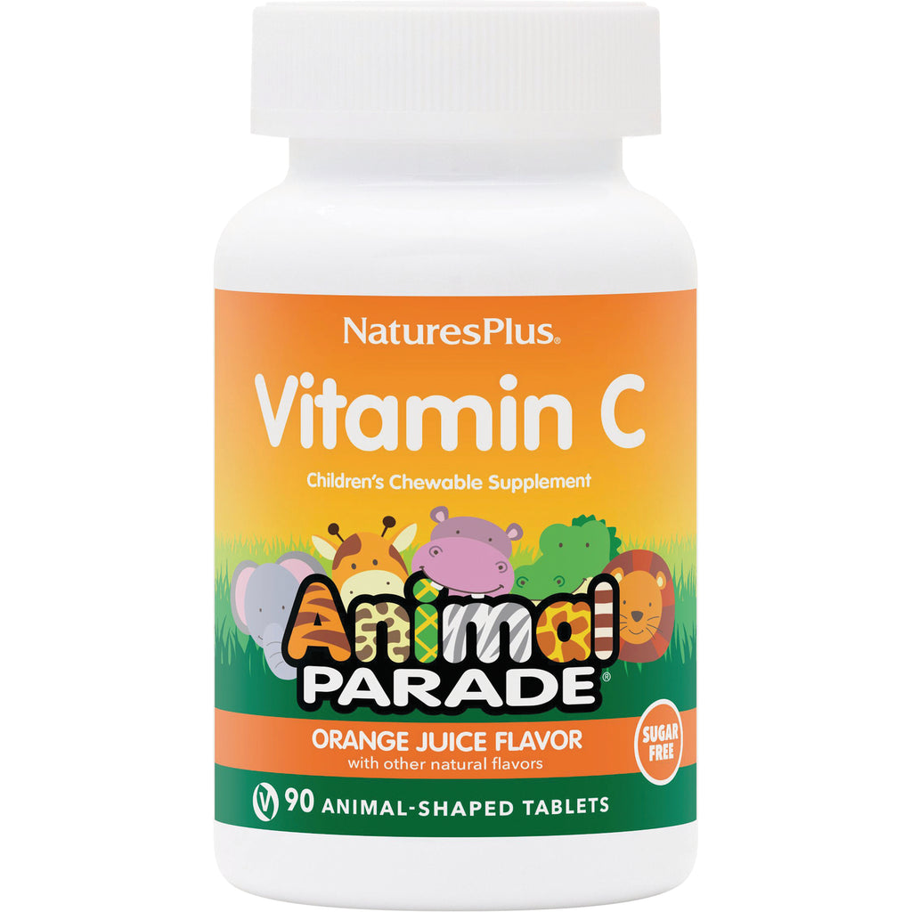 NTP261 | NaturesPlus Vitamin C children's chewable Animal Parade bottle, orange juice flavor, 90 animal-shaped tablets - Thumbnail