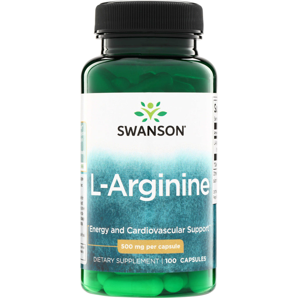 SW852 | Swanson L-Arginine supplement bottle, 500 mg per capsule, 100 capsules - Thumbnail