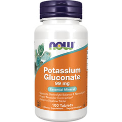 NWF698 | NOW Potassium Gluconate 99 mg white bottle with orange label, 100 tablets