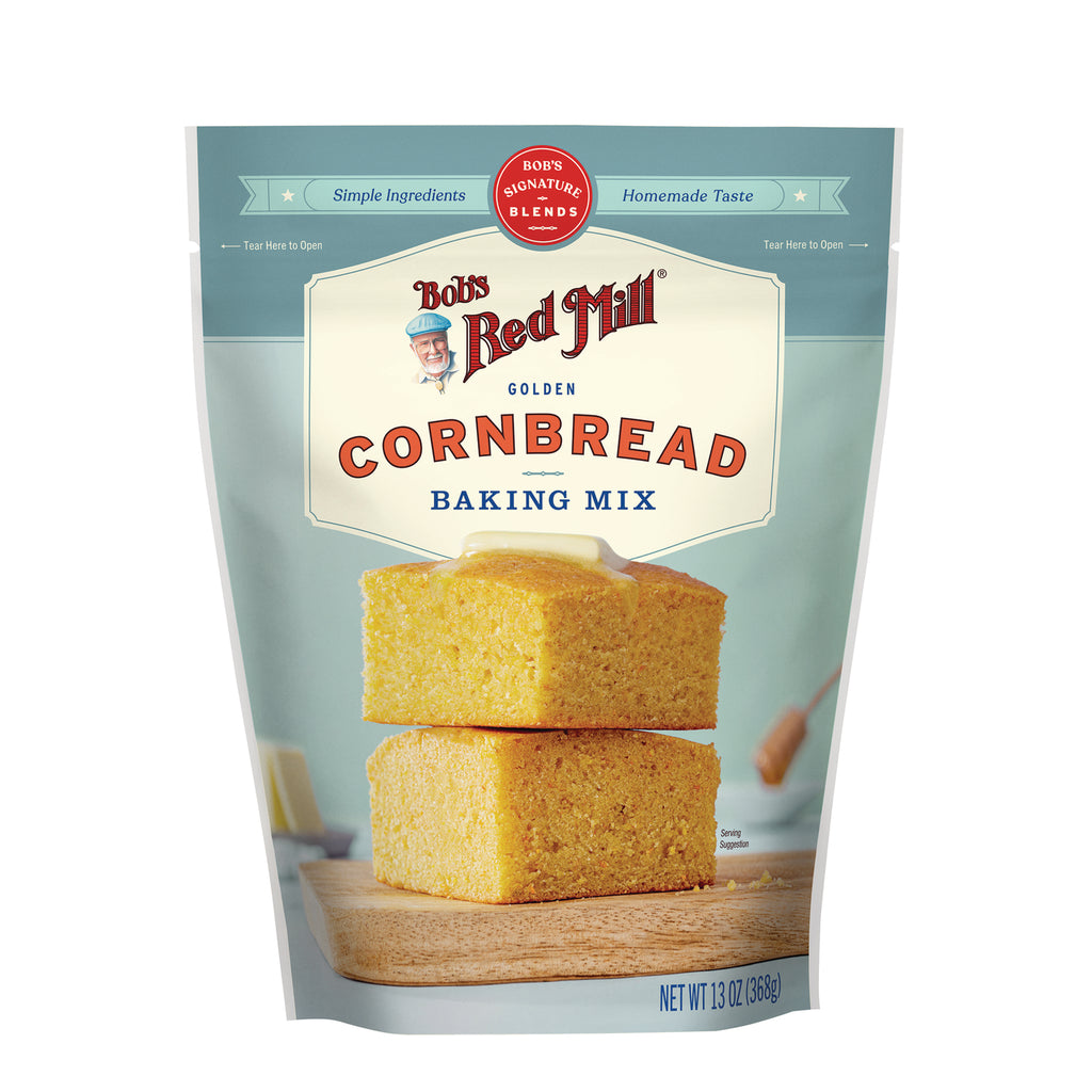 BOB480 | Bob's Red Mill cornbread baking mix pouch front showing two stacked cornbread squares - Thumbnail