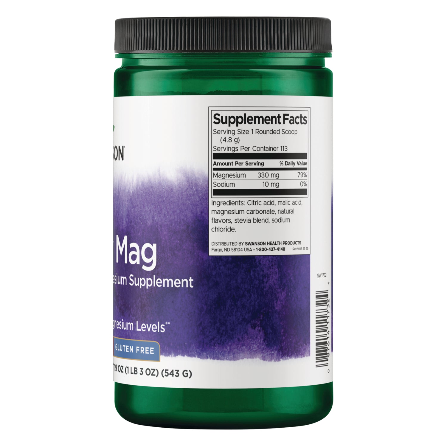 SW1732 | Back label with supplement facts and serving information