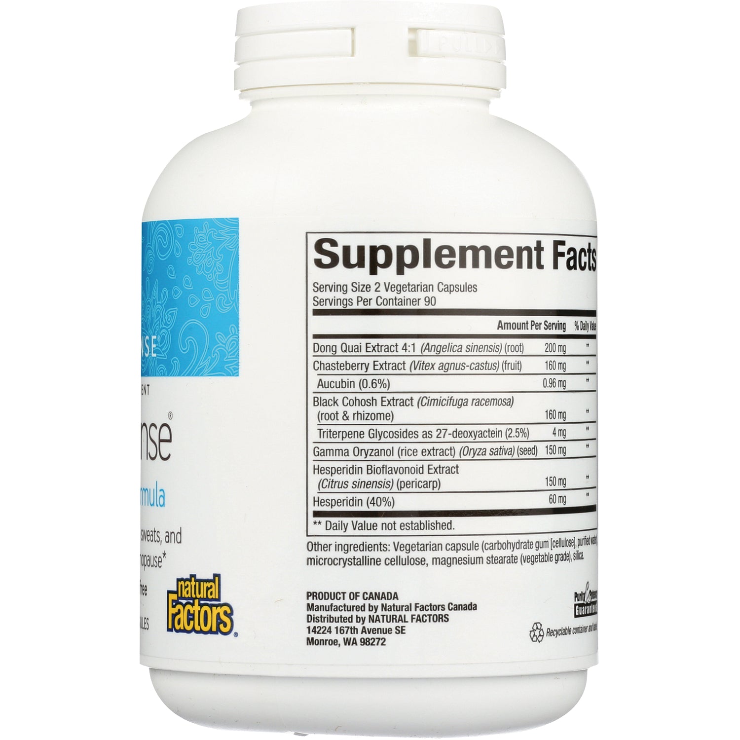 NFC112 | Back of white supplement bottle showing Supplement Facts panel and ingredient list