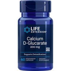 LE213 | Life Extension Calcium D-Glucarate 200 mg blue supplement bottle, 60 vegetarian capsules, NON GMO