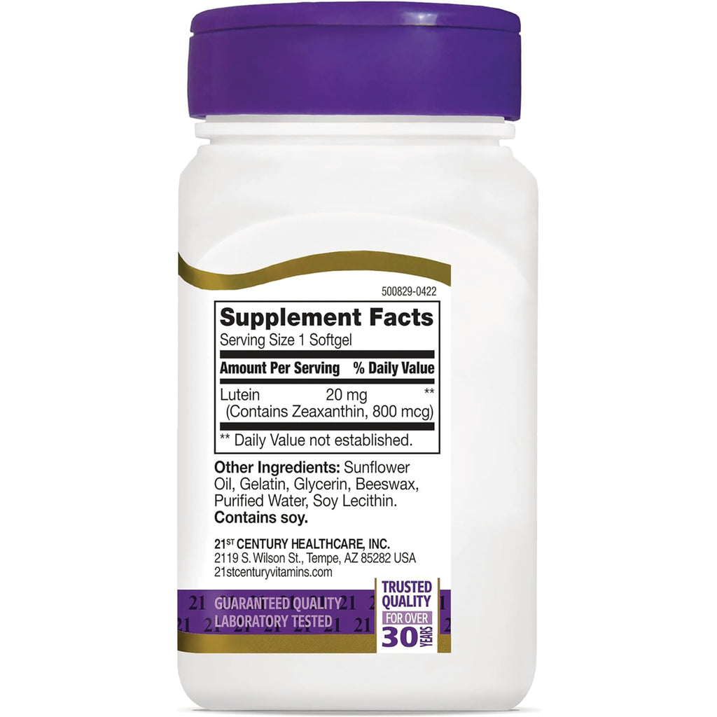 CNT097 | back label showing Supplement Facts panel and ingredient list for lutein softgel bottle - Thumbnail
