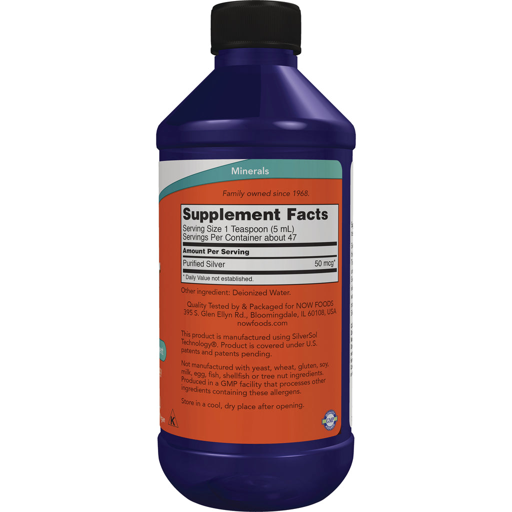 NWF1062 | Back of blue bottle showing Supplement Facts panel listing Purified Silver 50 mcg and ingredients - Thumbnail