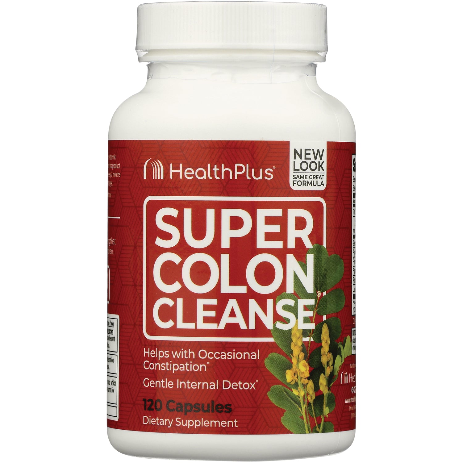 HP011 | HealthPlus Super Colon Cleanse bottle with red label reading SUPER COLON CLEANSE, 120 capsules dietary supplement