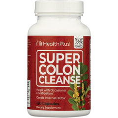 HP011 | HealthPlus Super Colon Cleanse bottle with red label reading SUPER COLON CLEANSE, 120 capsules dietary supplement