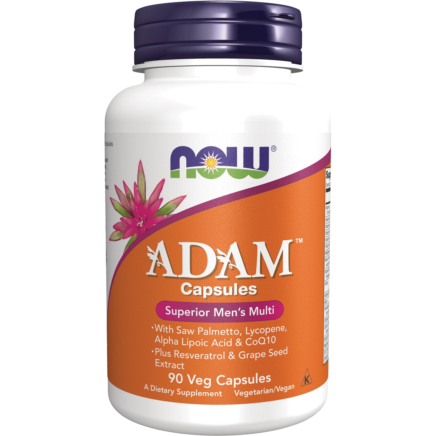 NWF520 | NOW ADAM Capsules Superior Men's Multi bottle with orange label reading 90 Veg Capsules