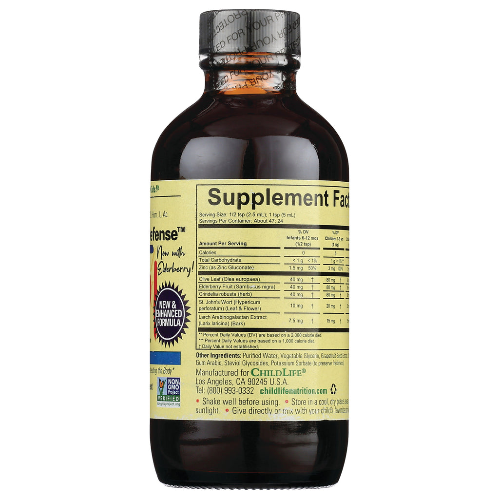 CHL005 | Back of amber bottle showing Supplement Facts panel and ingredient text for ChildLife supplement - Thumbnail