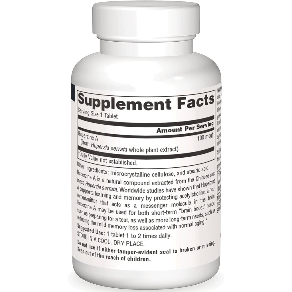 SN719 | Back label with Supplement Facts for Huperzine A, 100 mcg per tablet - Thumbnail