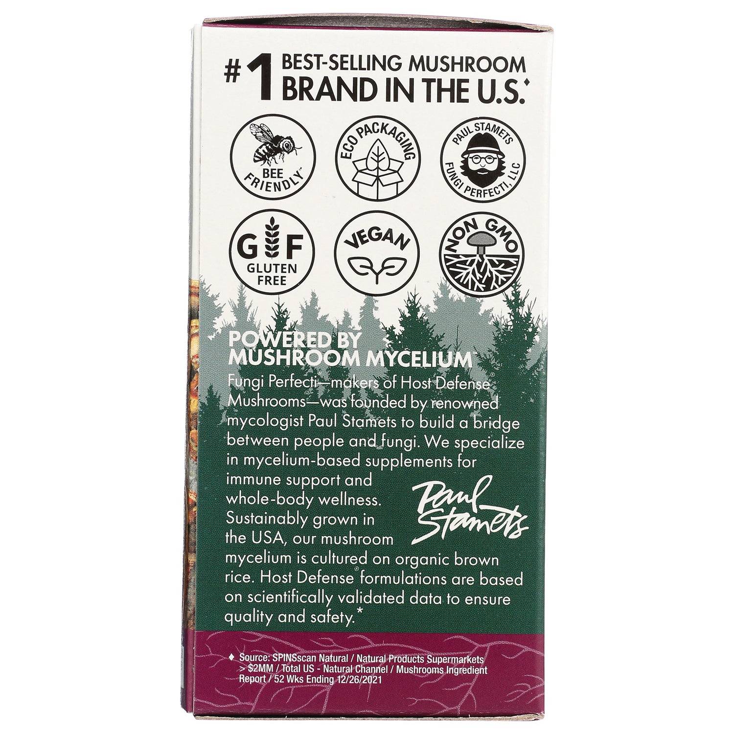 FUN013 | product box infographic showing certification icons and text Powered by mushroom mycelium and brand information