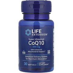 LE113 | Life Extension Super Ubiquinol CoQ10 200 mg bottle showing label and 30 softgels