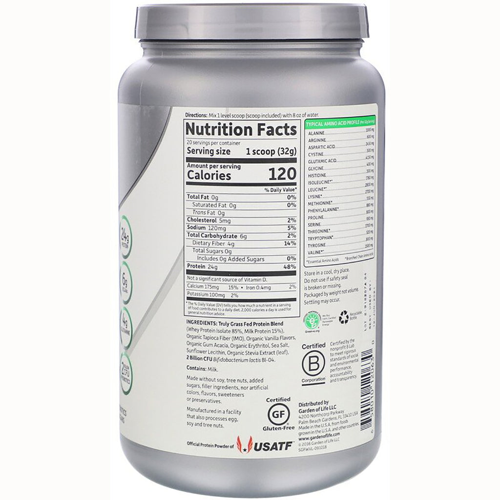 GLF230 | Nutrition Facts and ingredient label on back of protein powder container - Thumbnail