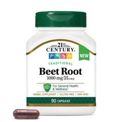 CNT294 | 21st Century Beet Root 1000 mg supplement bottle, 90 capsules, front label with one capsule