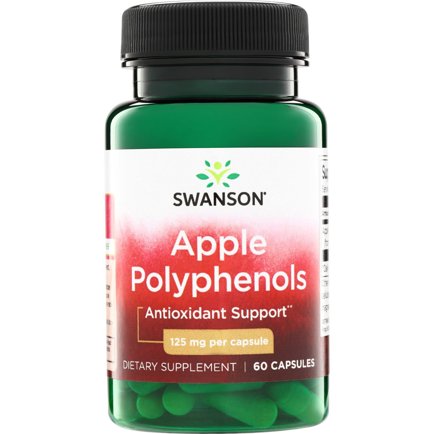 SWU301 | SWANSON Apple Polyphenols supplement bottle, label reads Antioxidant Support and 125 mg per capsule, 60 capsules