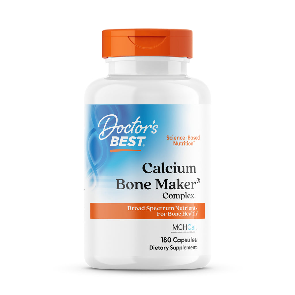 DB152 | Doctor's Best Calcium Bone Maker Complex white bottle with orange cap, label shows 180 Capsules - Thumbnail