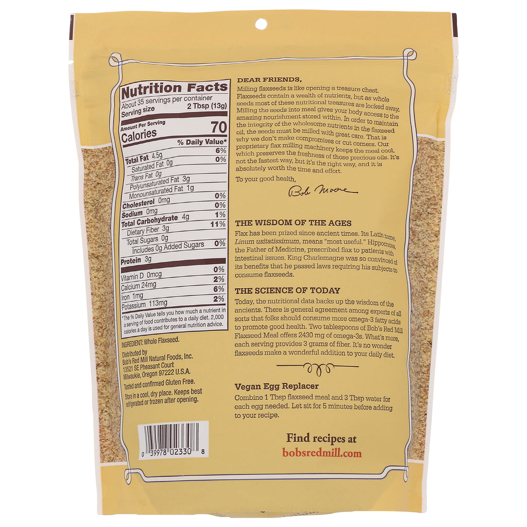 BOB260 | Back of yellow package showing Nutrition Facts, ingredients, vegan egg replacer instructions and barcode - Thumbnail