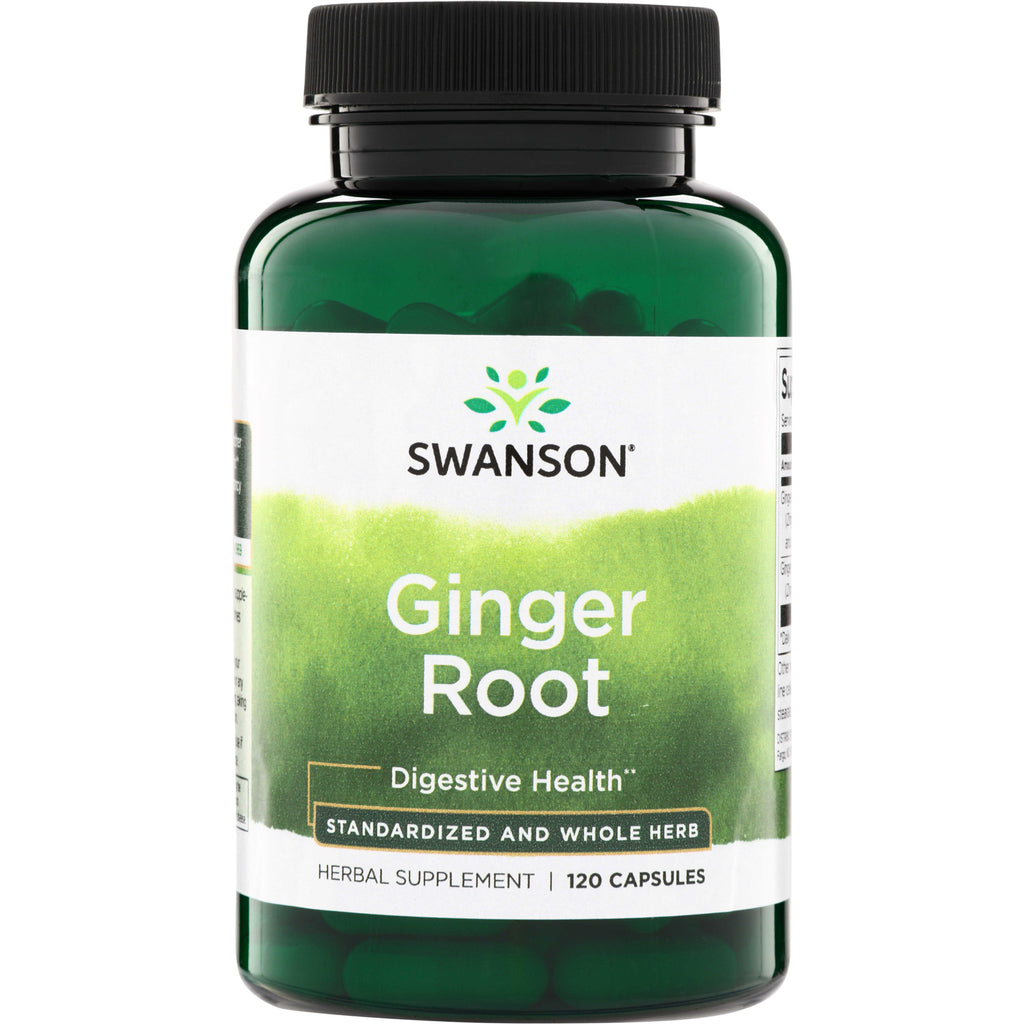 SWH025 | Swanson Ginger Root capsules, digestive health supplement, standardized whole herb, 120 capsules - Thumbnail