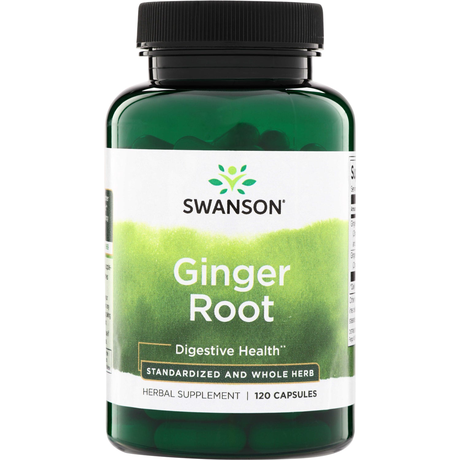 SWH025 | Swanson Ginger Root capsules, digestive health supplement, standardized whole herb, 120 capsules