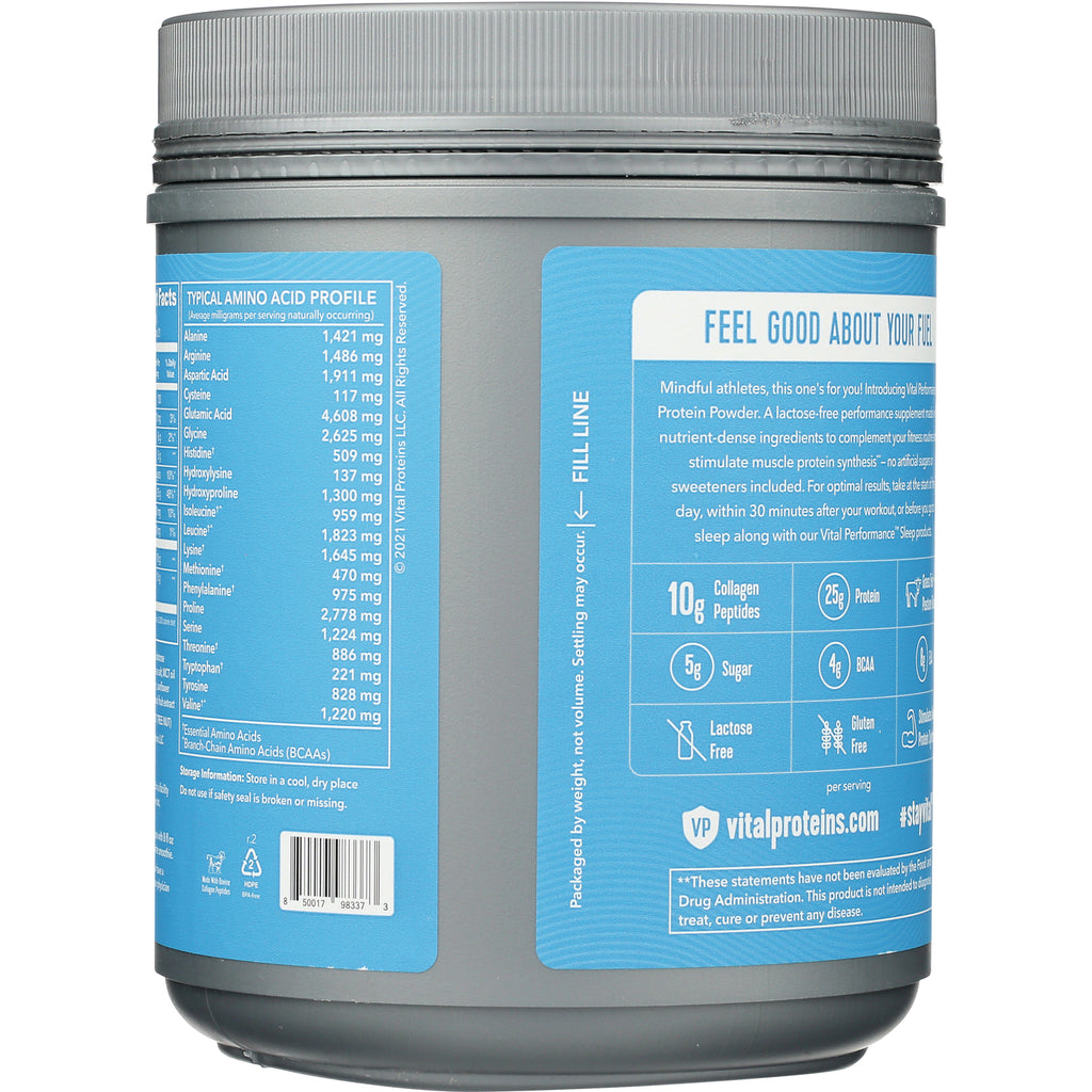 VPR040 | Back of protein powder tub showing amino acid profile and 'FEEL GOOD ABOUT YOUR FUEL' panel - Thumbnail