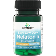 SW1648 | Swanson Extra Low Dose Melatonin, Sleep Support, 500 mcg per capsule, 60 veggie caps