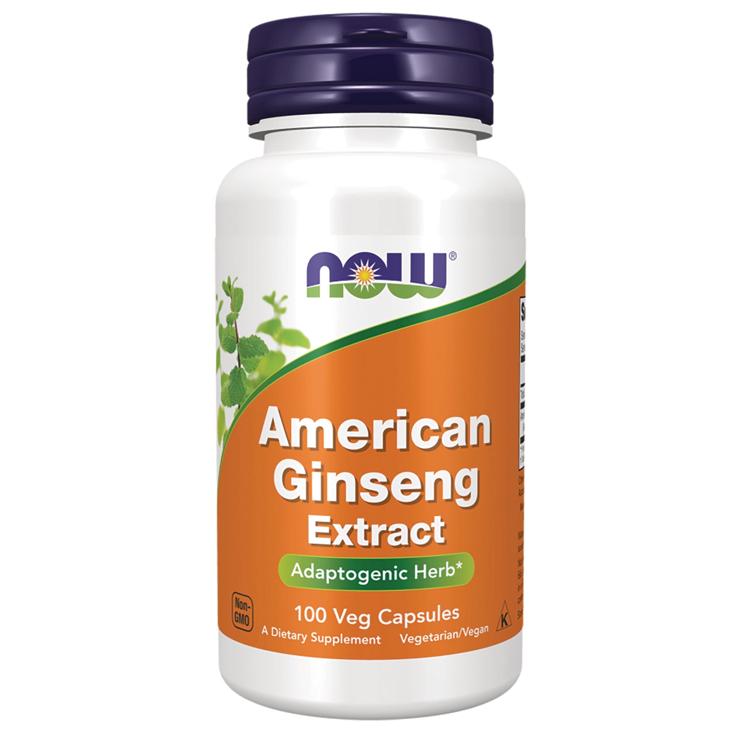 NWF1380 | NOW American Ginseng Extract bottle with orange label, 100 veg capsules